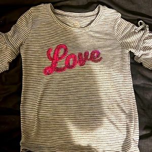 Adorable, So Brand, Girls SZ 7/8, Black/Wht Striped w/Pink Sequined “Love” Top